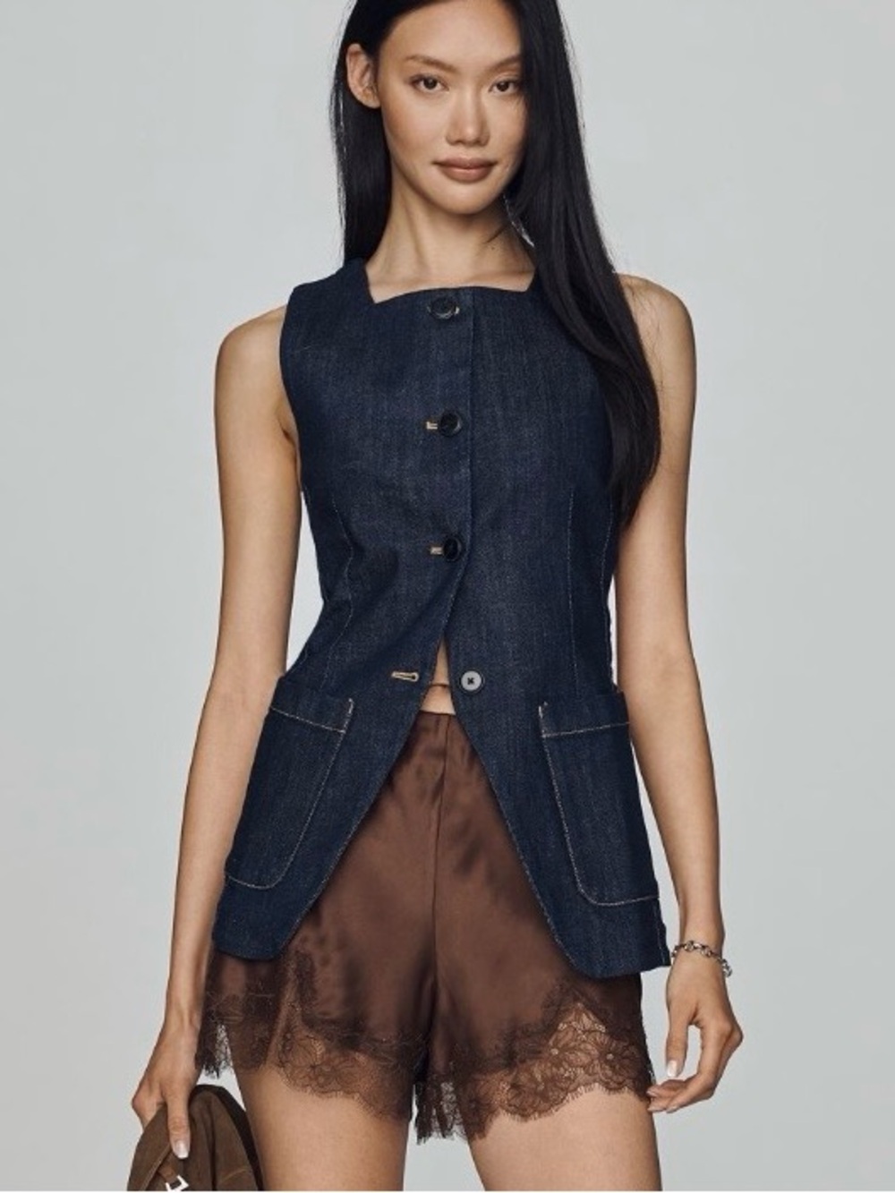 Anthropologie Maeve Square-Neck Cutaway Denim Vest Medium NWT